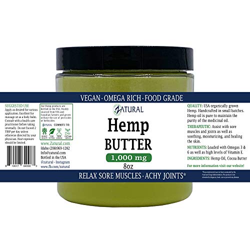 Zatural Hemp Butter 1,000mg Handcrafted Vegan, Soothing, Moisturizing, Food Grade