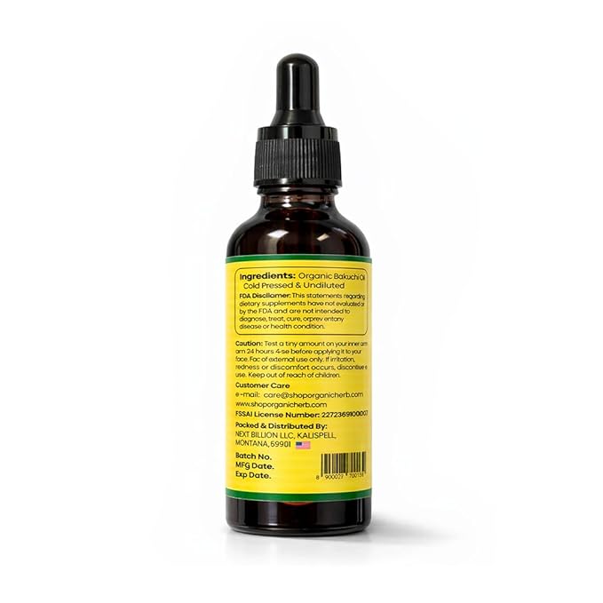 100% Pure Bakuchi Seed Oil Cold Pressed and Unrefined Moisturizer Oil for Skin & Hair Care | 1.7Oz/50ml