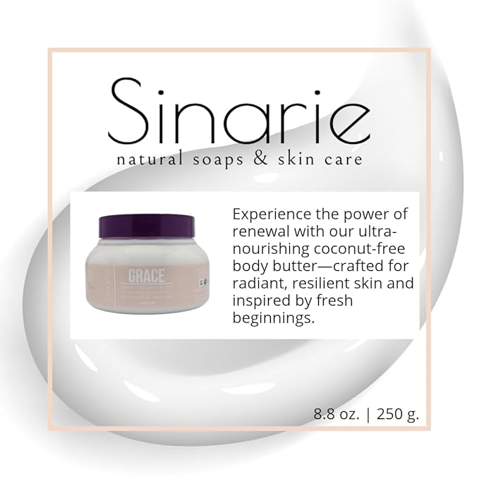Sinarie Coconut-Free Body Butter – Ultra-Nourishing Moisturizer with Mango Butter, Avocado Oil & Jojoba Oil – Hydrating & Non-Greasy Lotion for Sensitive Skin (8 oz., Grace)