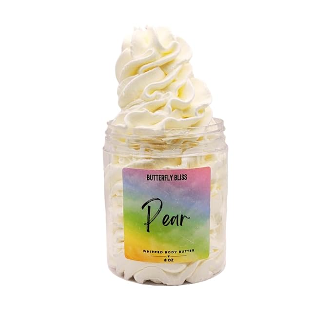 Pear Whipped Body Butter – Sweet Crisp Fruit Scent – Shea, Mango & Coconut Oil – Ultra-Hydrating Vegan Moisturizer for Dry Skin – Handmade Natural Lotion – 8 oz Jar