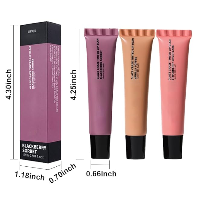 3Pcs Summer Lip Butter Lip Balm Glow Reviver Lip Gloss, Melting Lip Serum, Ultra-Hydrating Natural Vegan Lip Balm, Sheer-Tinted Shine & Hydration, Soothes & Softens Dry Lips (01+02+03)