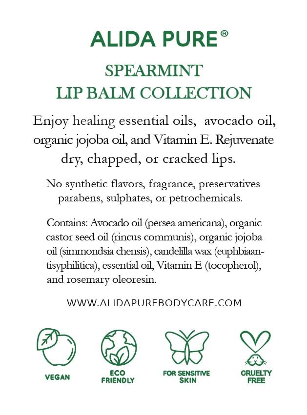 Spearmint Lip Balm Collection, Vegan Set, Beeswax Free, with Organic Jojoba and Avocado Oil, Vitamin E, Natural Moisturizer for Dry, Chapped Lips, 3 Tube Set