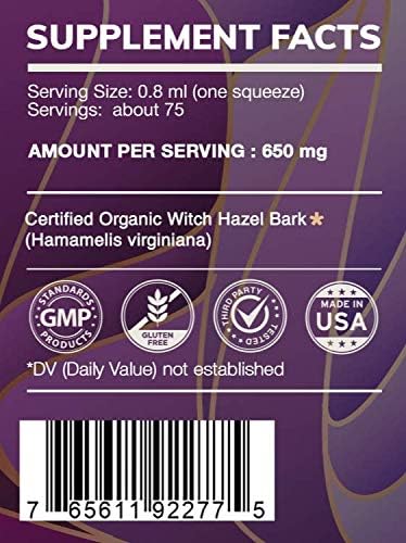 HerbEra Earth's Love - Witch Hazel Bark Alcohol-Free Herbal Extract Tincture, Super-Concentrated Witch Hazel Bark (Hamamelis virginiana) Dried Bark (2 Fl Oz)