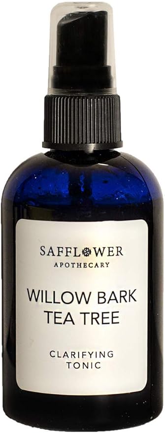Willow Bark and Tea Tree Clarifying Daily Facial Toner, Hypoallergenic Calming Skin Tonic, All-Natural, Plant-Derived, Made in USA by Safflower Apothecary