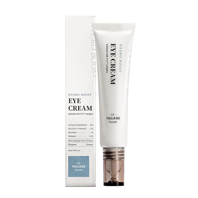 VILLAGE11FACTORY Hydro Boost Eye Cream Hyaluronic Acid Shea Butter Panthenol Deep Hydrating and Nourishing Korean Skincare (0.85 fl oz/25ml)