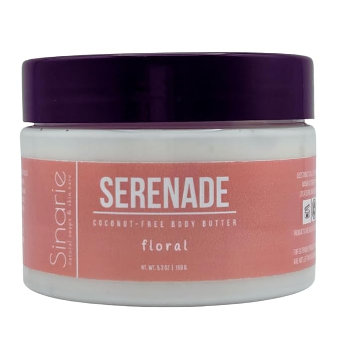 Sinarie Coconut-Free Body Butter | Luxurious Hydration with Shorea Butter, Evening Primrose Oil, Argan & Moringa Oil | Non-Greasy, Natural Ingredients | For Sensitive Skin (5.3 oz., Serenade)