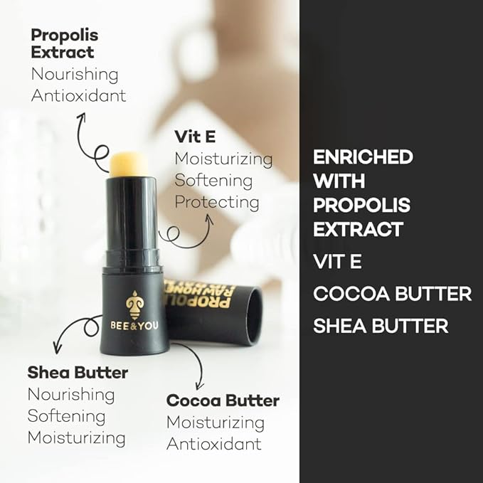 Bee and You 100% Natural Moisturizing Lip Balm, Chapped Lips Treatment Severe, Beeswax with Propolis Extract, Raw Honey, Vitamin E, Shea Butter, Non GMO, Gluten Free, 5g