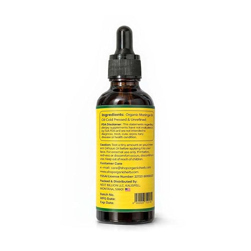 100% Pure Moringa Oil Cold Pressed and Unrefined Moisturizer Oil for Hair, Scalp and Skin | 1.7Oz/50ml