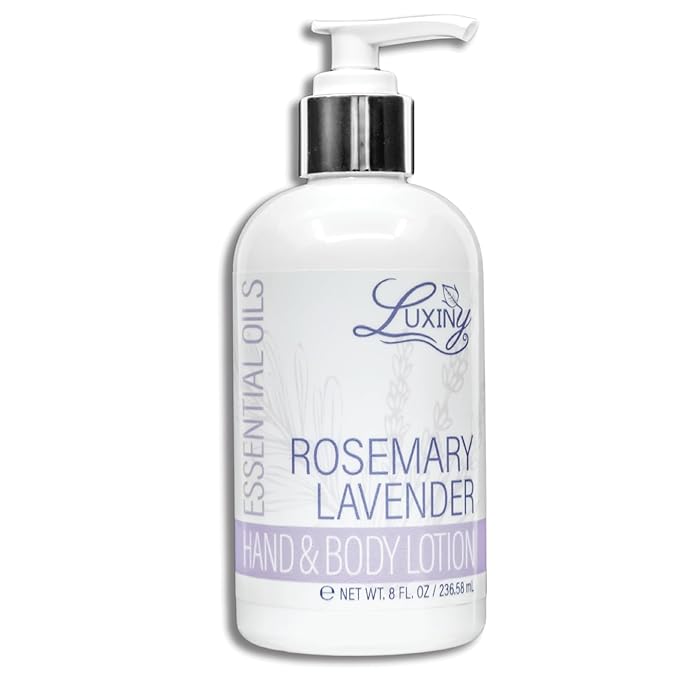 Luxiny Vegan Hand & Body Lotion for Dry Skin with Jojoba Oil & Vitamin E, Non-Greasy, Phthalate/Sulfate/Paraben-Free, Cruelty-Free, Good for Daily Use, 8 oz (Rosemary Lavender)