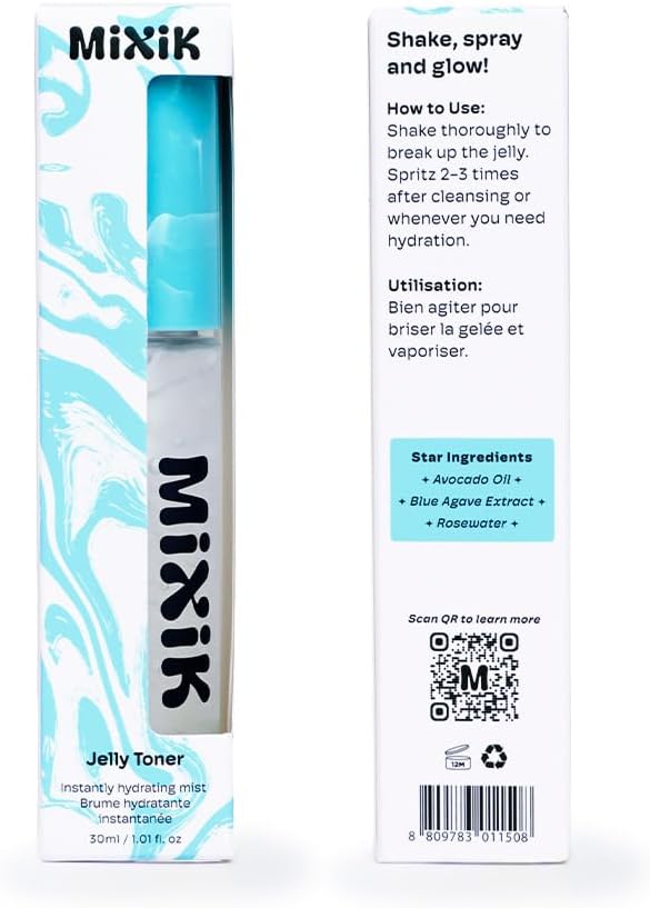 MIXIK Jelly Toner Spray for Face - Skincare Mist, Alcohol-Free Facial Toner for Hydrating, Made of Rose Water, Avocado Oil, Blue Agave Extract (30 ml (1.0 fl oz) Travel Size)