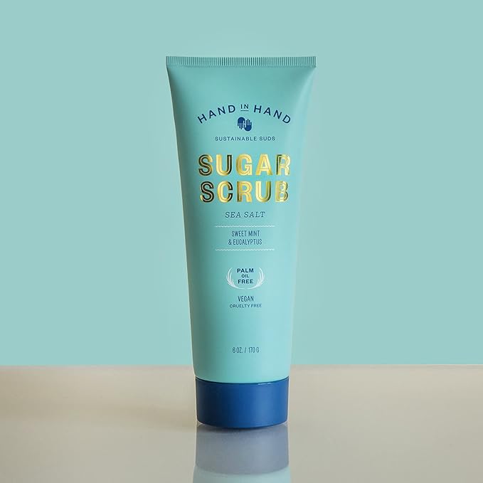 Hand in Hand Sugar Scrub, Gentle Exfoliation For All Skin Types, 9 Ounce, Sweet Mint & Eucalyptus, Sea Salt Scent, Single