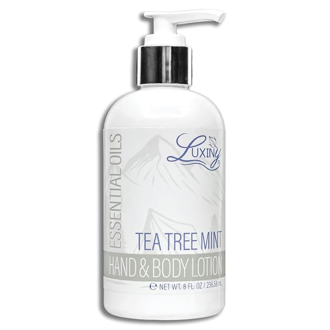 Luxiny Daily Vegan Hand & Body Lotion for Dry Skin,Made with Jojoba Oil & Vitamin E, USA Made, Non Greasy Phthalate/Sulfate/Paraben Free & Cruelty-Free Formula, 8 oz (8 oz, Tea Tree Mint)