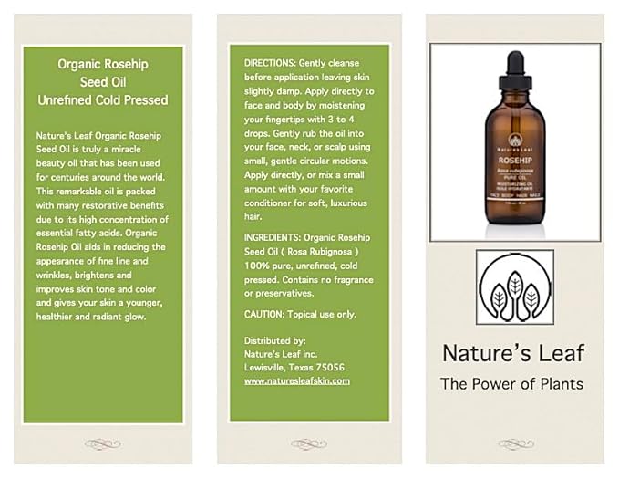 Rosehip Seed Oil Organic 100% Pure Cold Pressed Unrefined Omegas 3,6 & 9 Vitamins A C & F Anti-Aging Wrinkles & Fine Lines 4 fl. oz.