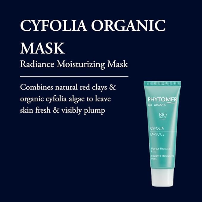 Phytomer Cyfolia Organic Face Moisturizer Mask | Hydrating Wash Off Mask | Certified Organic | Skin Plumping, Restoring | For More Radiant, Hydrated, Refreshed Skin | 50 ml