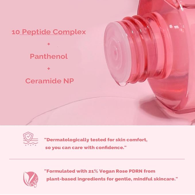PRETTYSKIN Vegan Rose PDRN 21% Facial Toner 6.93 fl oz-Pomegranate Exosome & CICASOME K-Beauty Skincare-Hydrating Essence Toner with Niacinamide, Peptides, Panthenol for Radiant & Soothed Skin Barrier