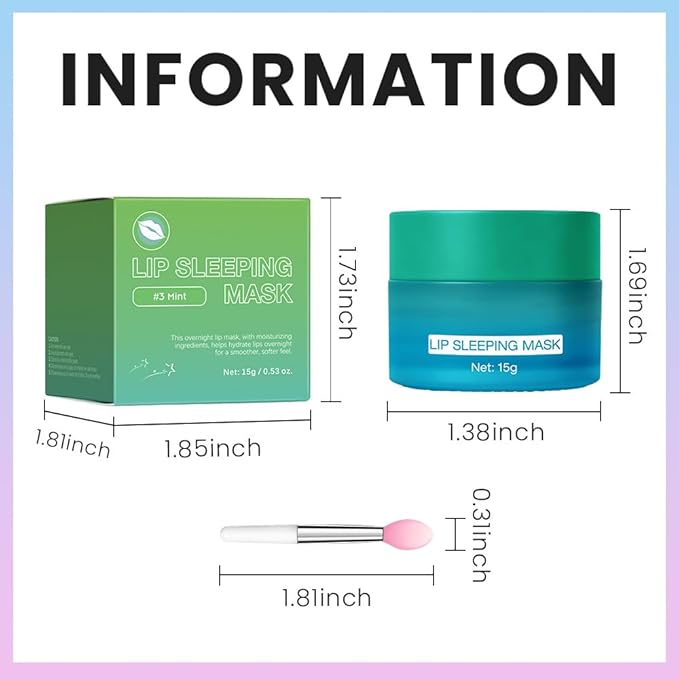 FeiCuiYun Lip Sleeping Mask, Moisturization and Antioxidants, Nourish, Hydrate, Flaky, Dry Lips, Includes Softapplicator Brush (Mint, 1Pcs)