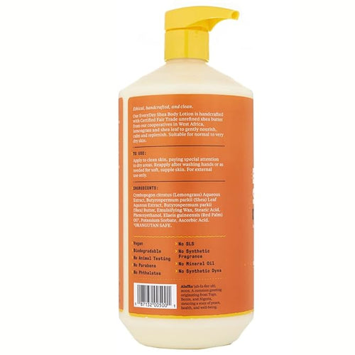 Alaffia Everyday Shea Body Lotion - Normal to Very Dry Skin, Moisturizing Support for Hydrated, Soft, and Supple Skin with Shea Butter and Lemongrass, Fair Trade, Unscented, 32 Fl Oz