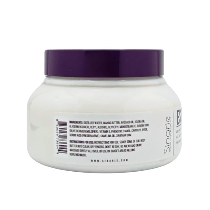 Sinarie Coconut-Free Body Butter – Ultra-Nourishing Moisturizer with Mango Butter, Avocado Oil & Jojoba Oil – Hydrating & Non-Greasy Lotion for Sensitive Skin (8 oz., Essence (fragrance-free))