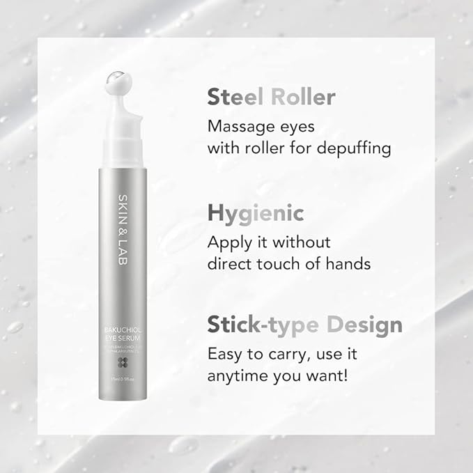 [SKIN&LAB] Bakuchiol Eye Serum with Caffeine, Roll-on Korean Under Eye Serum, Anti-Aging Wrinkle Care for Fine Lines, vegan, cruelty-free (1.0 Fl Oz (Pack of 2))