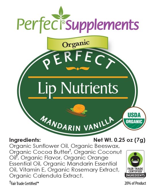 Perfect Supplements - Lip Nutrients Vanilla Lip Balm - With Calendula, Cocoa Butter & Vitamin E - Ultra Moisturizing Lip Care for Soft, Healthy Lips -3 Pack Mandarin Vanilla