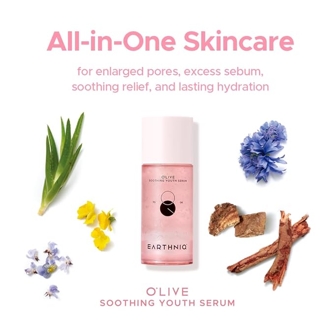 O'live Soothing Youth Face Serum, 50ml Korean Skin Care With Aloe & Blooming Flower Complex to Moisturize & Calm Sensitive Skin, Deep Hydration & Minimizes Look of Pores, Vegan & Cruelty-Free