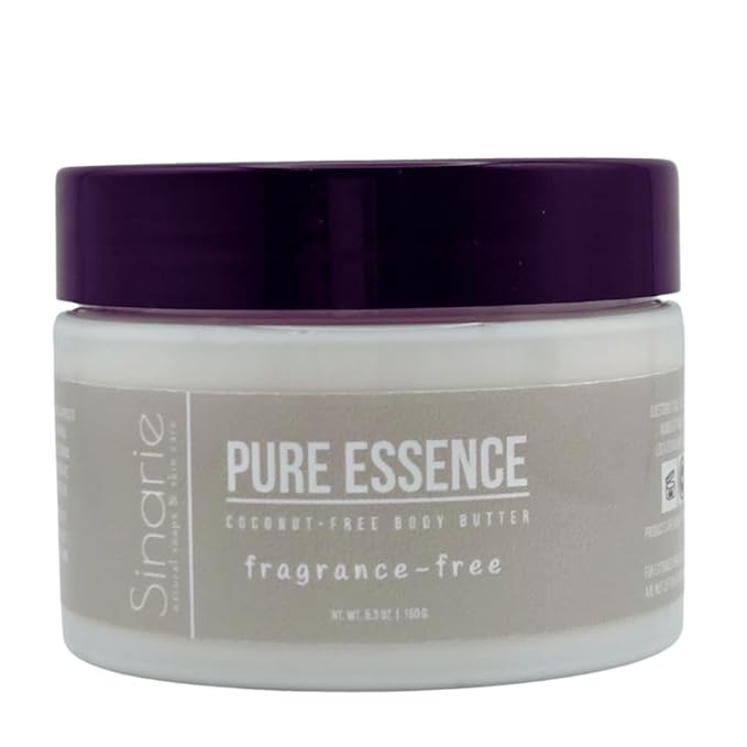 Sinarie Coconut-Free Body Butter | Luxurious Hydration with Shorea Butter, Evening Primrose Oil, Argan & Moringa Oil | Non-Greasy, Natural Ingredients | For Sensitive Skin (5.3 oz., Pure Essence)