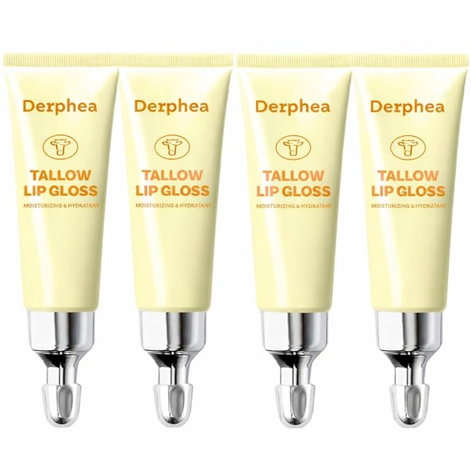 Organic Beef Tallow Lip Balm – 8H Moisturizing for Dry Lips, Glossy Shine & Soft Lips - Overnight Lip Mask & Daytime Moisturizer with Shea Butter & Vitamin E, 2 Packs (4 Tubes)