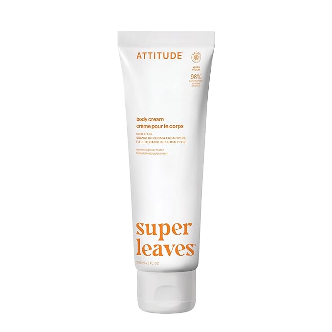 ATTITUDE Body Cream, EWG Verified, Plant- and Mineral-Based Ingredients, Vegan and Cruelty-free, Energizing, Orange Leaves, 8 Fl Oz