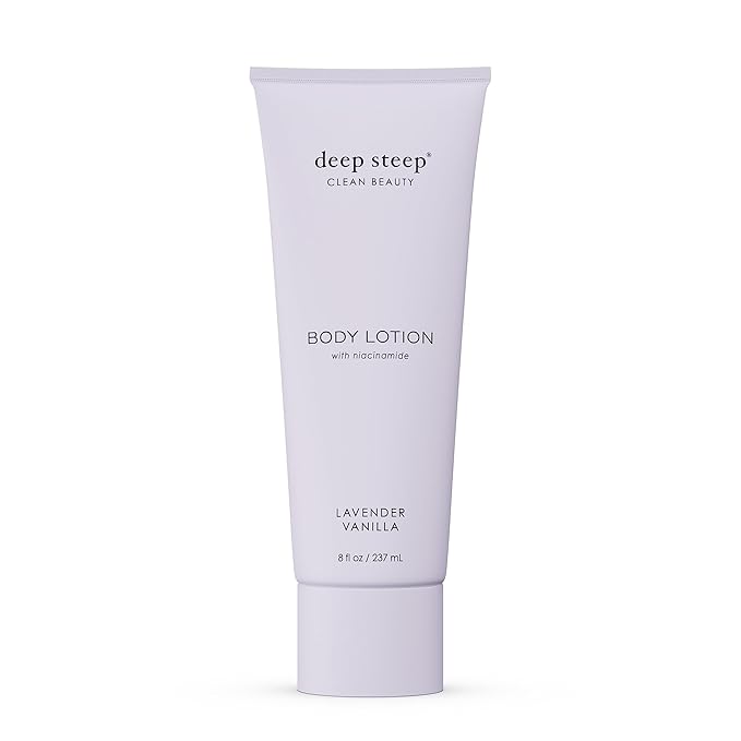 Deep Steep Body Lotion, Lavender Vanilla, 8 oz – Moisturizer with Coconut Oil, Shea Butter, Argan Oil, Aloe Vera & Niacinamide – Vegan, Clean Beauty, Daily Skin Hydration