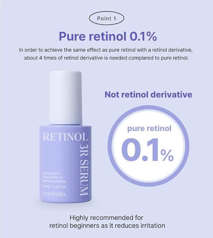 V'anhalla Retinol 3R Serum 1.01 fl.oz. | Vegan, Wrinkle Care, Gentle Retinol, Peptide Complex, Bakuchiol, Night Repair for Smoother & Firmer Skin