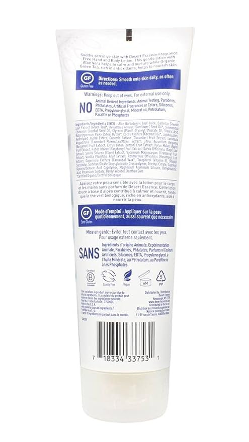 DESERT ESSENCE Unscented Hand & Body Lotion, 8 FZ