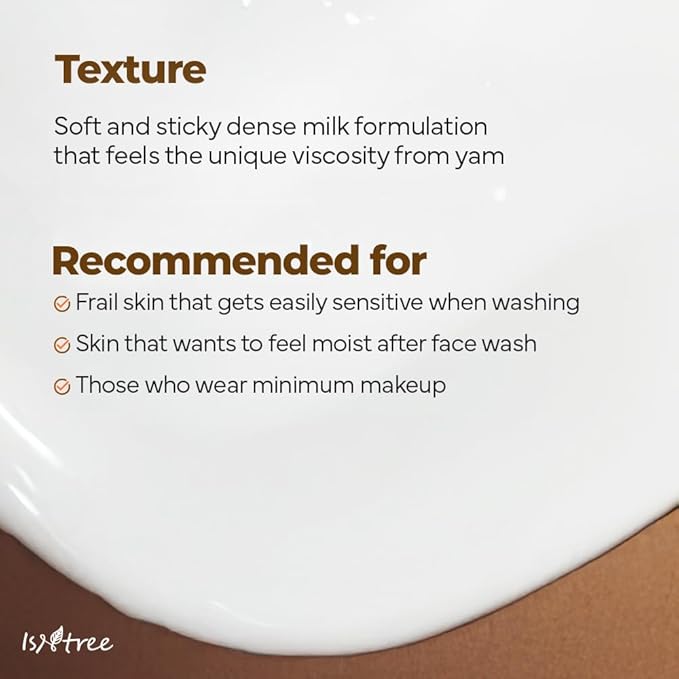 IsNtree Yam Root Vegan Milk Cleanser 220ml, 7.43 fl.oz | Korean Facial Cleanser for Sensitive Skin | Rich & Creamy Texture | Hydrating & Mild | Vegan & Cruelty-Free Skincare