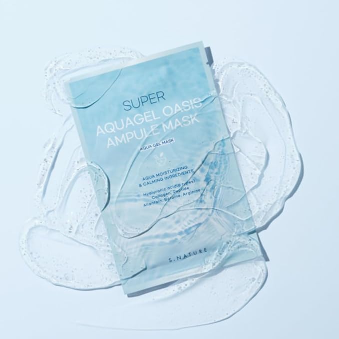 S.NATURE SUPER AQUAGEL OASIS AMPULE MASK | Hydrating, Soothing, Blemish Care | Hyaluronic Acid, Allantoin | Korean Face Mask (5 Count (Pack of 1)