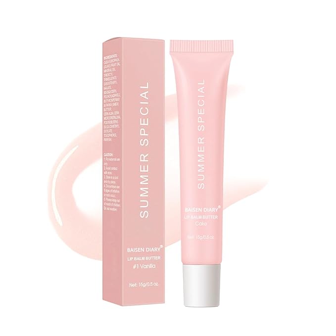 BAISEN DIARY Summer Special Lip Butter Balm - Ultra-Hydrating, Nourishing Lip Care with Natural Ingredients, Shea Butter & Olive Butter, Soothes & Softens Dry Lips (#4 Cake (glitter))