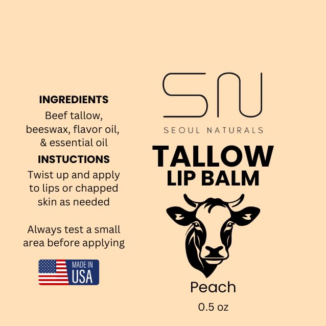 Seoul Naturals Tallow Lip Balm, Peach Flavored, k beauty, 0.5 oz