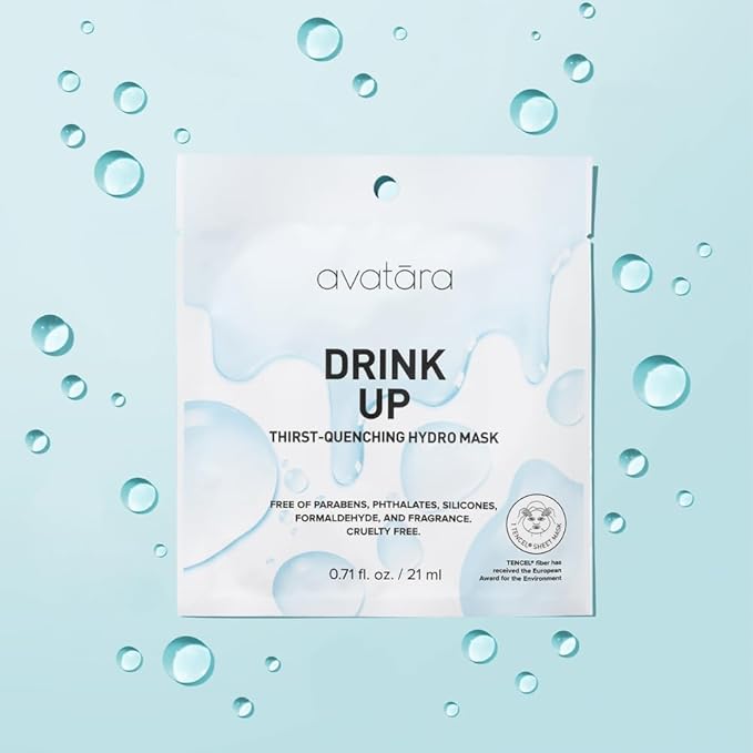Avatara Drink Up Hydrating Face Masks 5-Pack | Clean K-Beauty Sheet Masks with Hyaluronic Acid & Aloe Vera | Gentle Moisture for Sensitive Skin | Vegan, Fragrance-Free, & Cruelty-Free Korean Masks