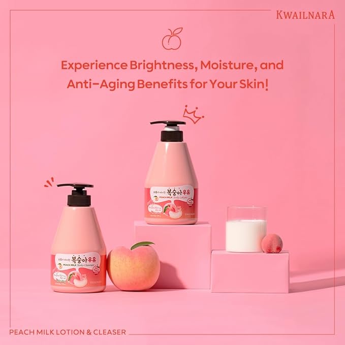 WELCOS KWAILNARA Peach Milk Body Lotion (19.75 Fl Oz) – Korean Body Lotion for Smooth & Soft Skin | Milk Protein, Royal Jelly, & Peach Extract for Radiant Skin | Paraben-Free & Non-Greasy