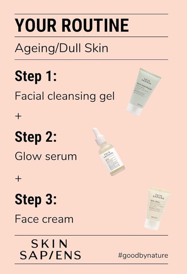 SKIN SAPIENS GLOW Facial Serum with Vitamin C and Hyaluronic Acid to give your skin a glowing look, Natural Serum for Men and Woman, Vegan and Cruelty Free Face Care for Mature Skin, 1.01 fl. Oz