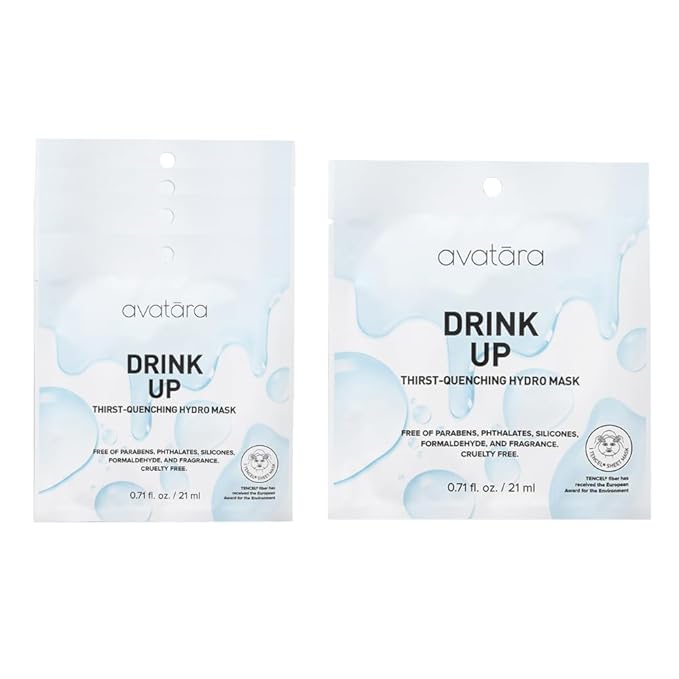 Avatara Drink Up Hydrating Face Masks 5-Pack | Clean K-Beauty Sheet Masks with Hyaluronic Acid & Aloe Vera | Gentle Moisture for Sensitive Skin | Vegan, Fragrance-Free, & Cruelty-Free Korean Masks