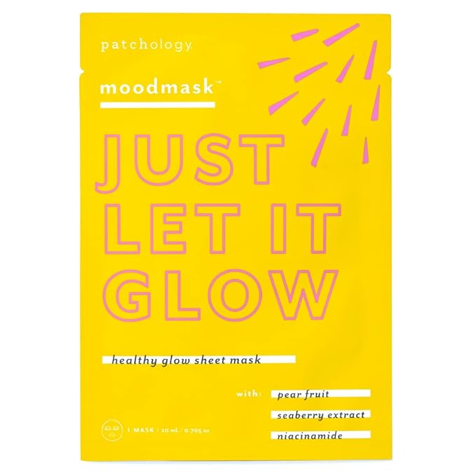 Patchology Moodmask Just Let It Glow Face Sheet Mask for Women & Men - Hydrating Facial Sheet Mask for Scarring, Clear & Healthy Skin w/Pear Fruit, Seaberry Extract & Niacinamide - Vegan (1 Count)
