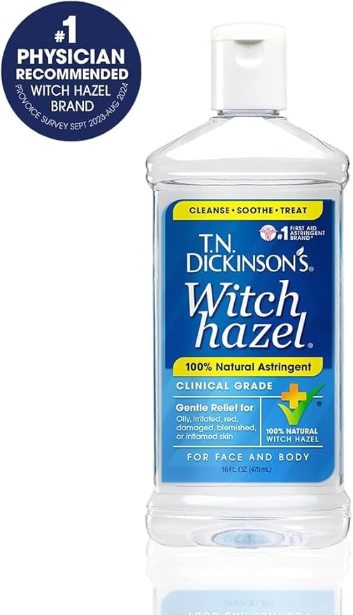 T.N. Dickinson's Witch Hazel 100% Natural Astringent | Pure Witch Hazel | Fragrance Free | Cleanses & Soothes Skin | For Face & Body | Clinical Grade | 8 Fl Oz