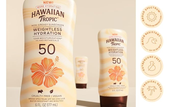 Hawaiian Tropic Sheer Touch Ultra Radiance Lotion Sunscreen SPF 50, 8 Fl Oz Twin Pack, Hawaiian Tropic Sunscreen SPF 50, Sunblock, Oxybenzone Free Sunscreen, Body Sunscreen Pack, 8 Fl Oz each