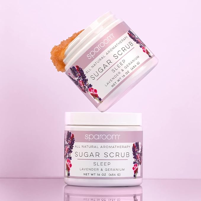 SpaRoom All Natural Aromatherapy Shea Butter and Raw Sugar Hydrating and Exfoliating Body Scrub, 16 oz, Sleep- Lavender and Geranium Essential Oils