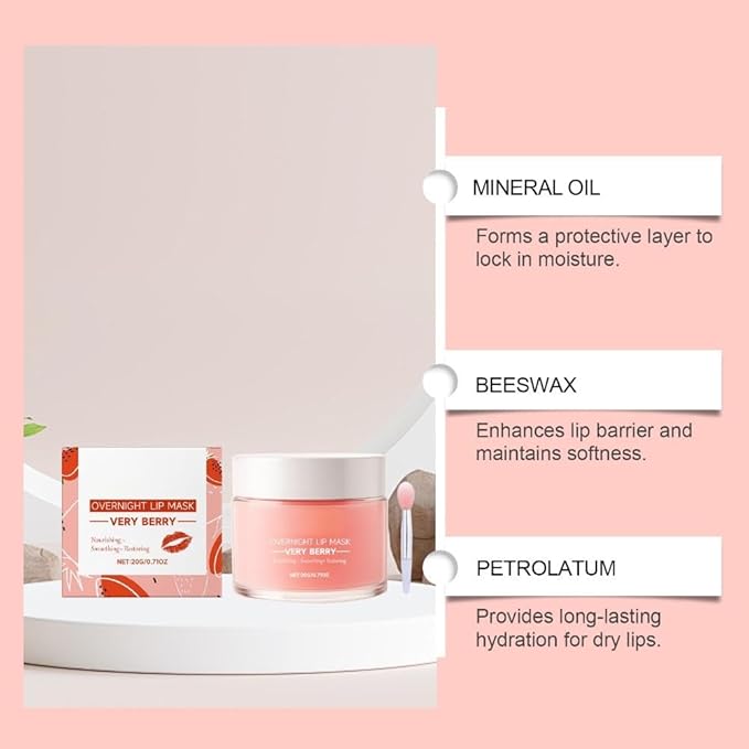 Berry Hydrating Overnight Lip Mask – Nourishing Lip Sleeping Mask with Vitamin E & Strawberry Extract – Lightweight Non-Sticky Night Lip Treatment for Soft Smooth Lips (1)