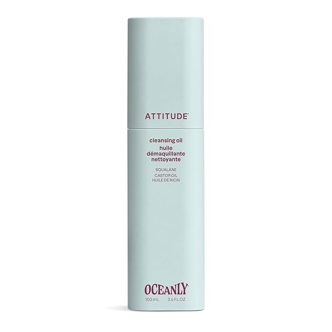 ATTITUDE Cleansing Oil, Makeup Removing Face Cleanser with Squalane & Castor Oil for Soft, Hydrated Skin, EWG Verified, Vegan, Unscented, 3.4 Fl Oz