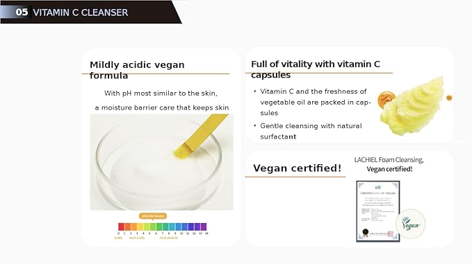 Vitamin C Cleansing Foam/Face Wash All Skin,Vitamin Capsules,Vegan,Low pH, /4.05 fl.oz.