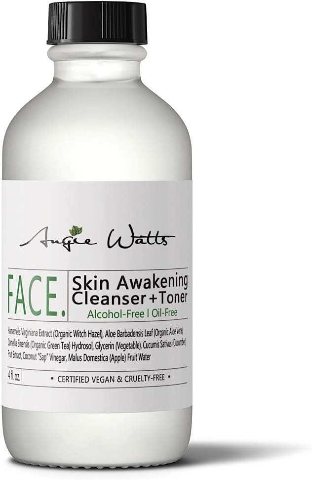 Angie Watts FACE. Skin Awakening Cleanser + Toner, 4oz - Alcohol-Free, Oil-Free Cleanser & Toner Duo | All Natural and Organic Ingredients, Vegan | Formulated with Organic Witch Hazel & Aloe