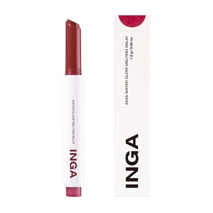 INGA Water Glow Melting Balm - Hydrating Tinted Lip Balm with Soft, Melt-On Texture, Natural Sheer, Glass-Like Finish with Non-Sticky, Lightweight Comfort (POMEGRANTE JUICE)