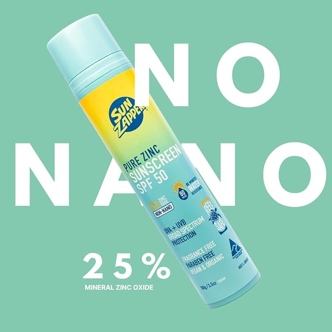 Sun Zapper Pure Zinc Sunscreen SPF 50 – Organic Mineral Sunscreen for Face and Body, 25% Non-Nano Zinc Oxide, Reef Safe, Water Resistant, Broad Spectrum, Vegan, 100g (3.5 oz) Pump, Australian Made