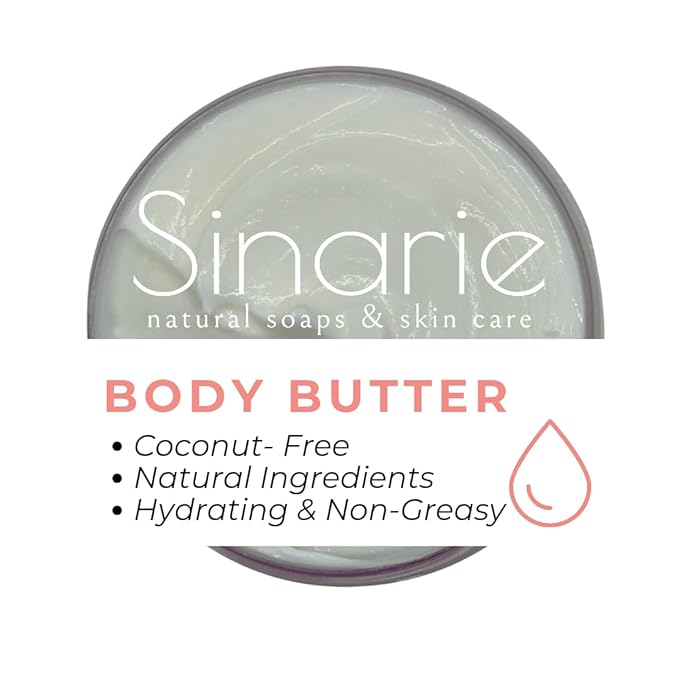 Sinarie Coconut-Free Body Butter | Luxurious Hydration with Shorea Butter, Evening Primrose Oil, Argan & Moringa Oil | Non-Greasy, Natural Ingredients | For Sensitive Skin (5.3 oz., Serenade)
